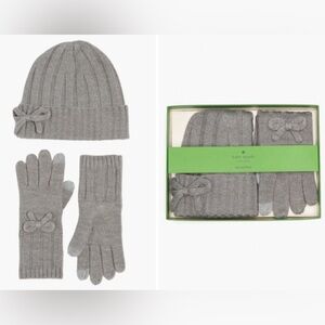 NWT Kate Spade Women's Metallic Bow Beanie & Gloves Boxed Set